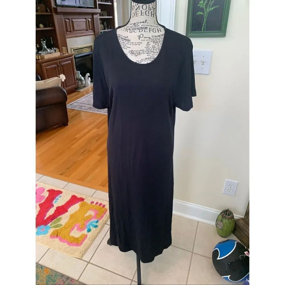 Lands' End Women's Short Sleeve Black Dress